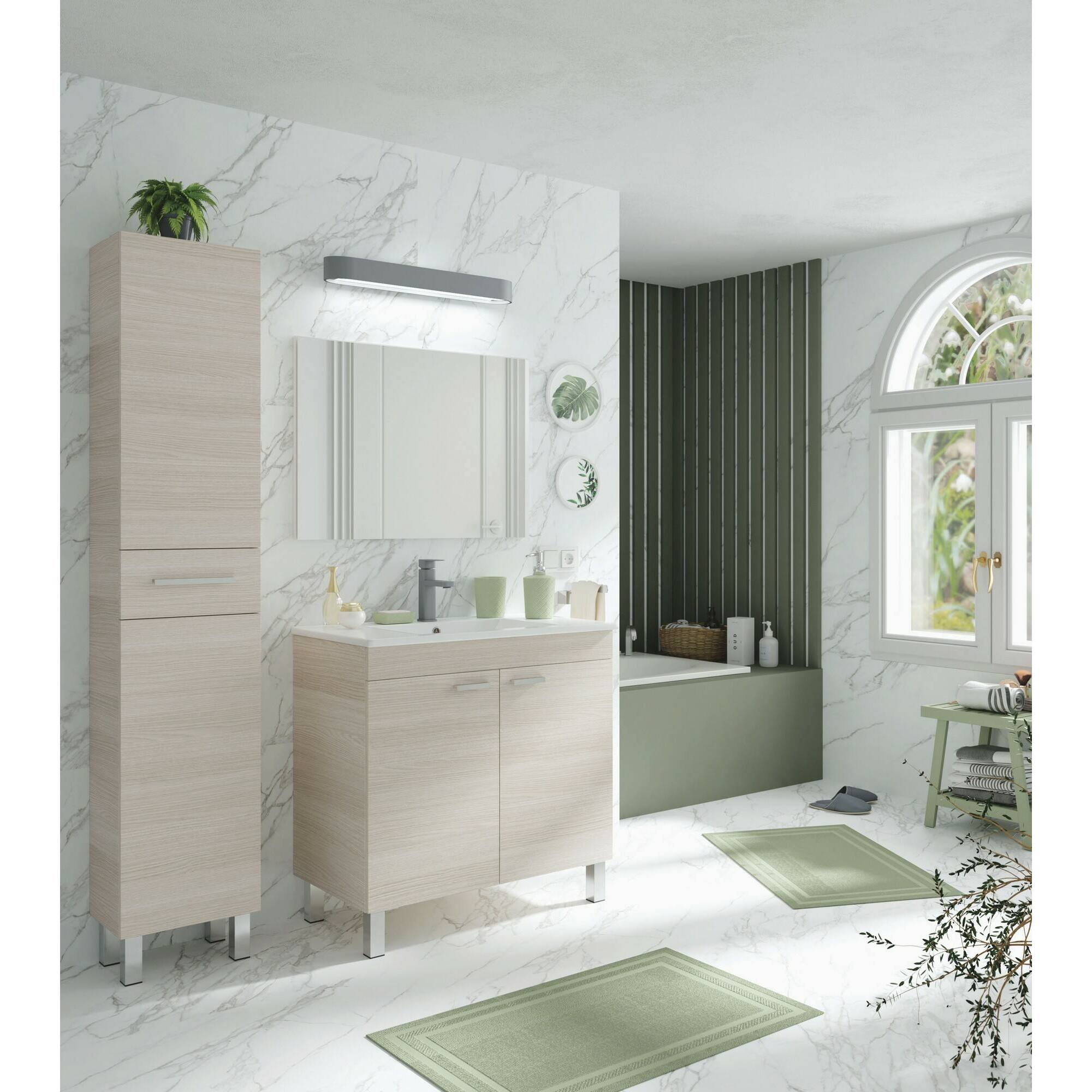 Mobile sottolavabo Florante, Mobiletto da bagno, Contenitore porta lavabo, Armadio per lavandino, 80x45 h80 cm, Rovere