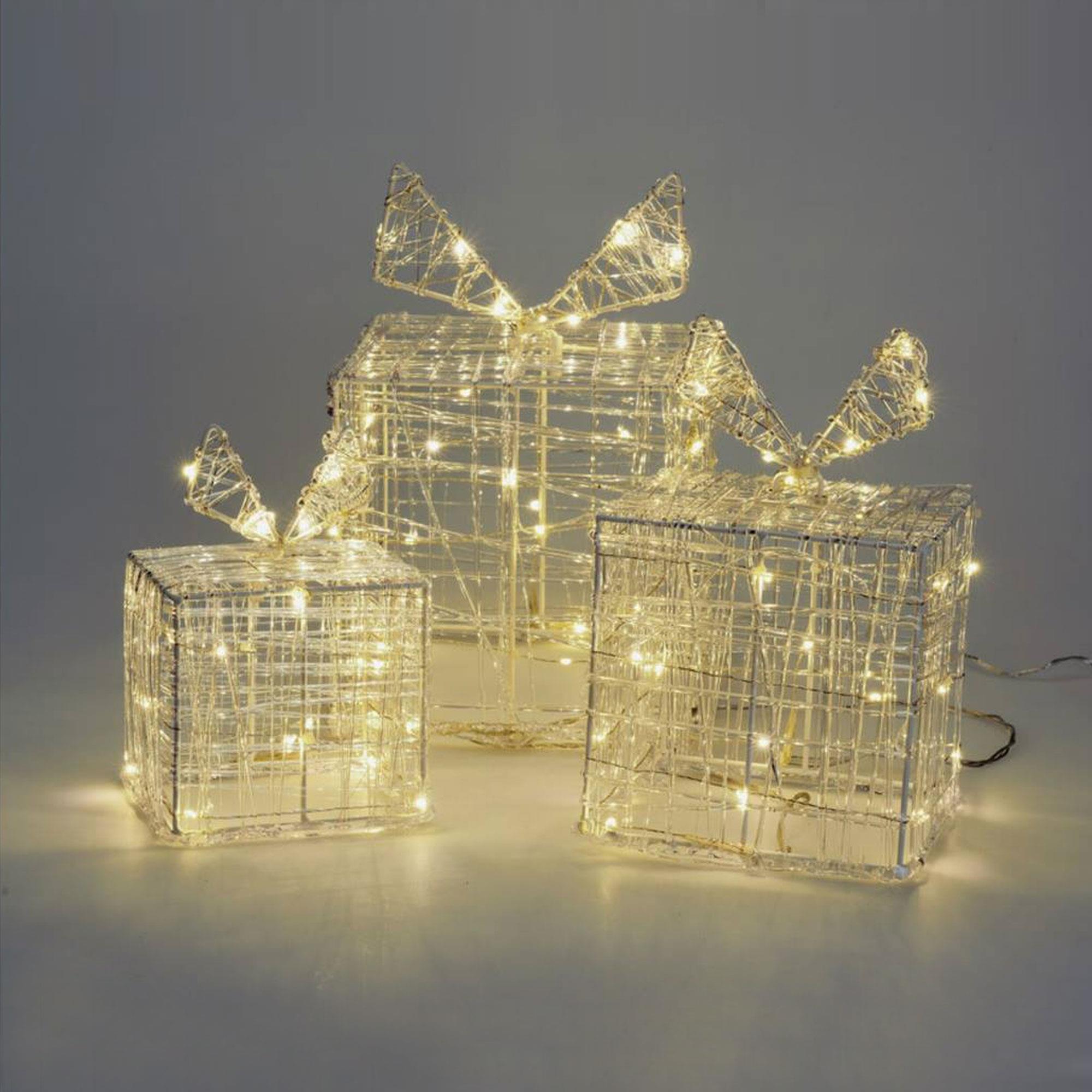 juego de 3 cajas de regalo luminosas con 90 micro leds blancas cálidas