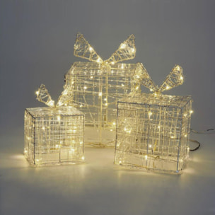 juego de 3 cajas de regalo luminosas con 90 micro leds blancas cálidas