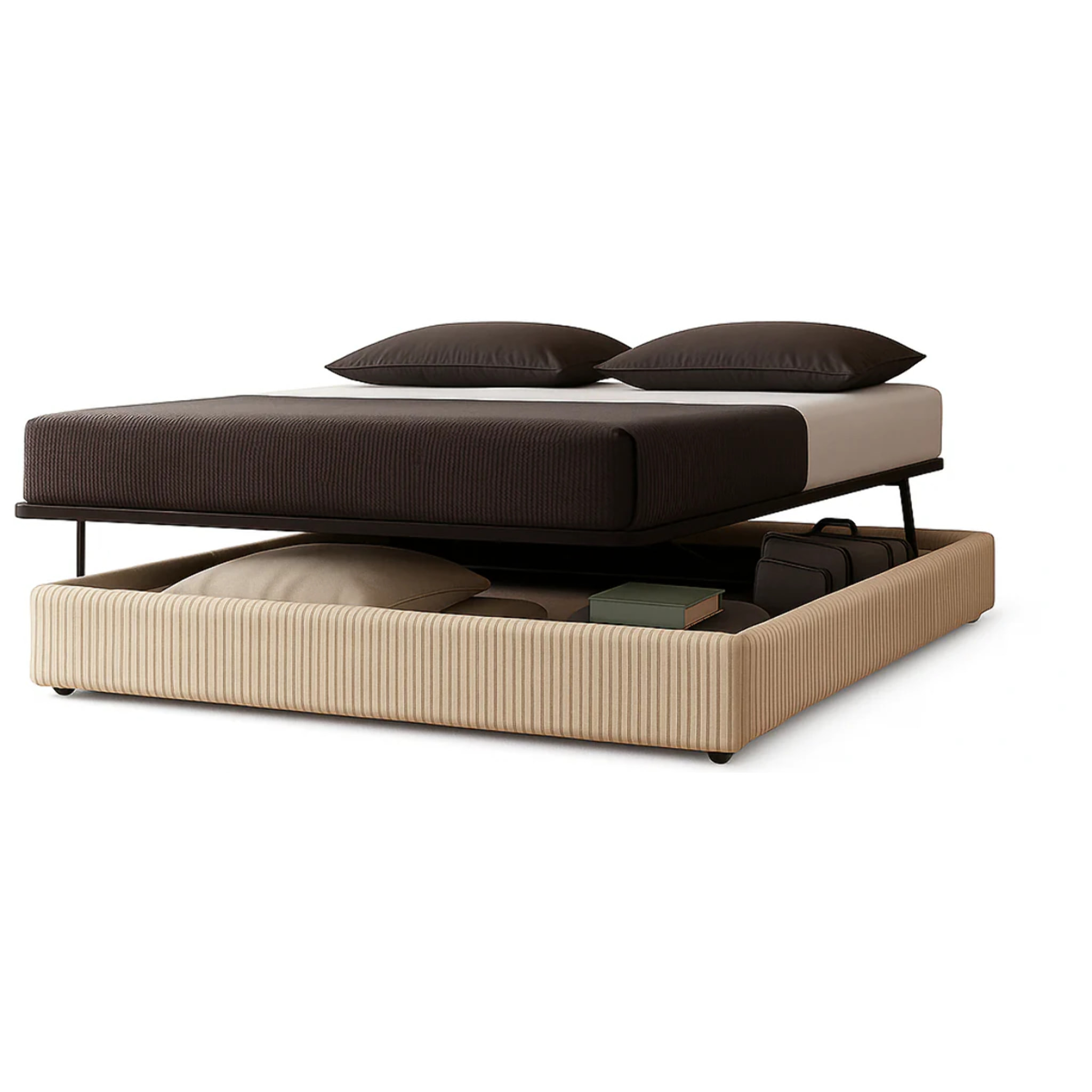 Lit coffre Parallèle | 3 Positions : Stocker, Faire Le lit, Repos | Espace de stockage jusqu'à 900 L | Velours côtelé | Beige