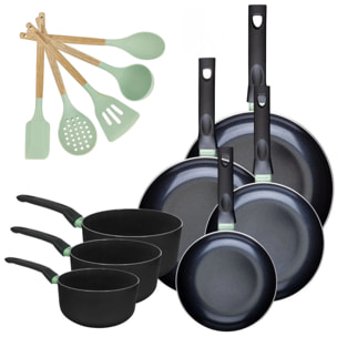 Set de 4 poêles et 3 casseroles antiadhésives céramique et 5 ustensiles Fackelmann Brandao