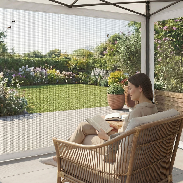 Set 4 teli zanzariera per gazebo da giardino 3x3 M kit di 4 zanzariere con velcro. 300X300X200H CM Nero