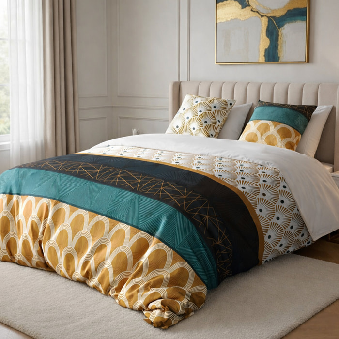Parure housse de couette 100% coton - jaune doré