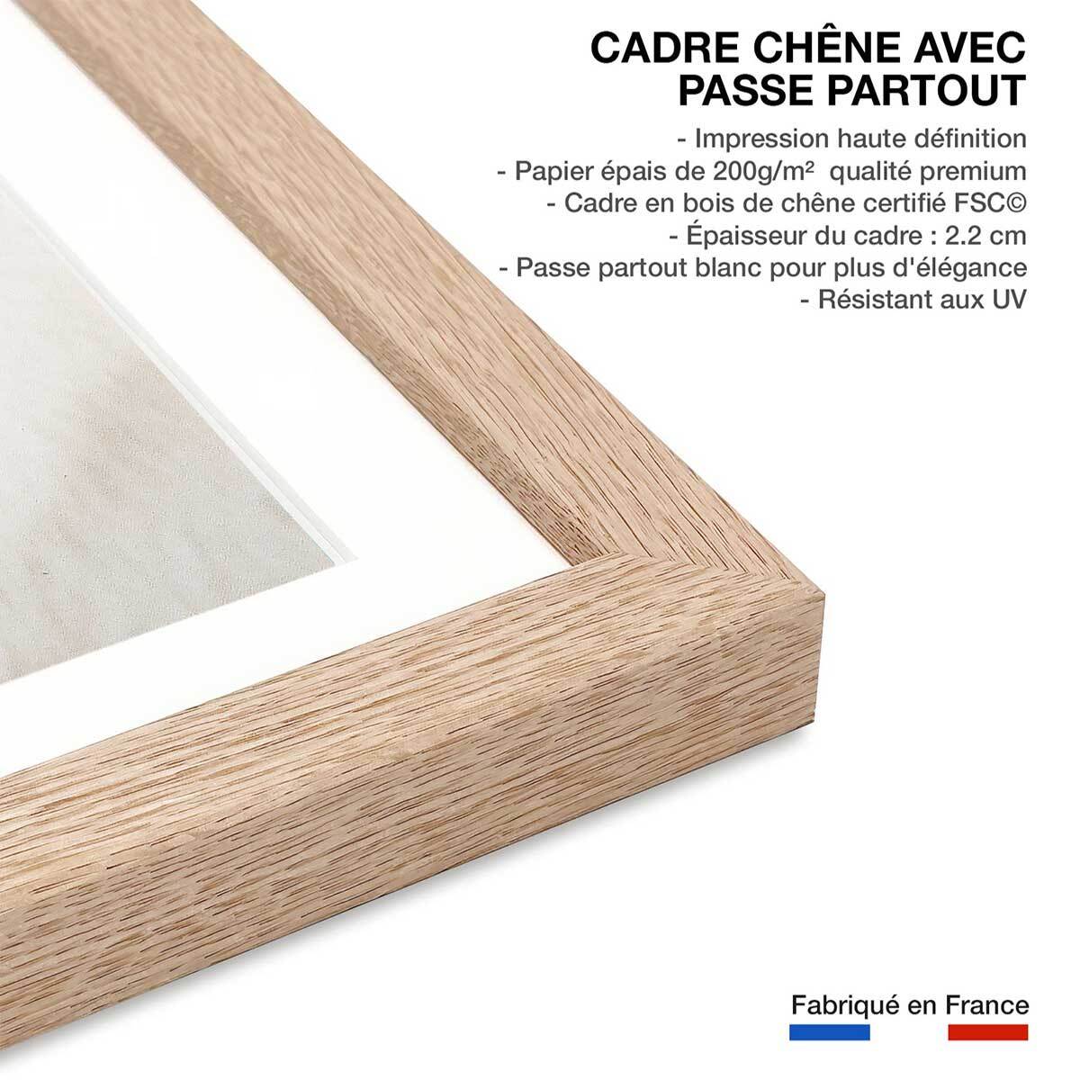 Affiche photo ours blanc polaire Affiche + cadre en bois - Chêne