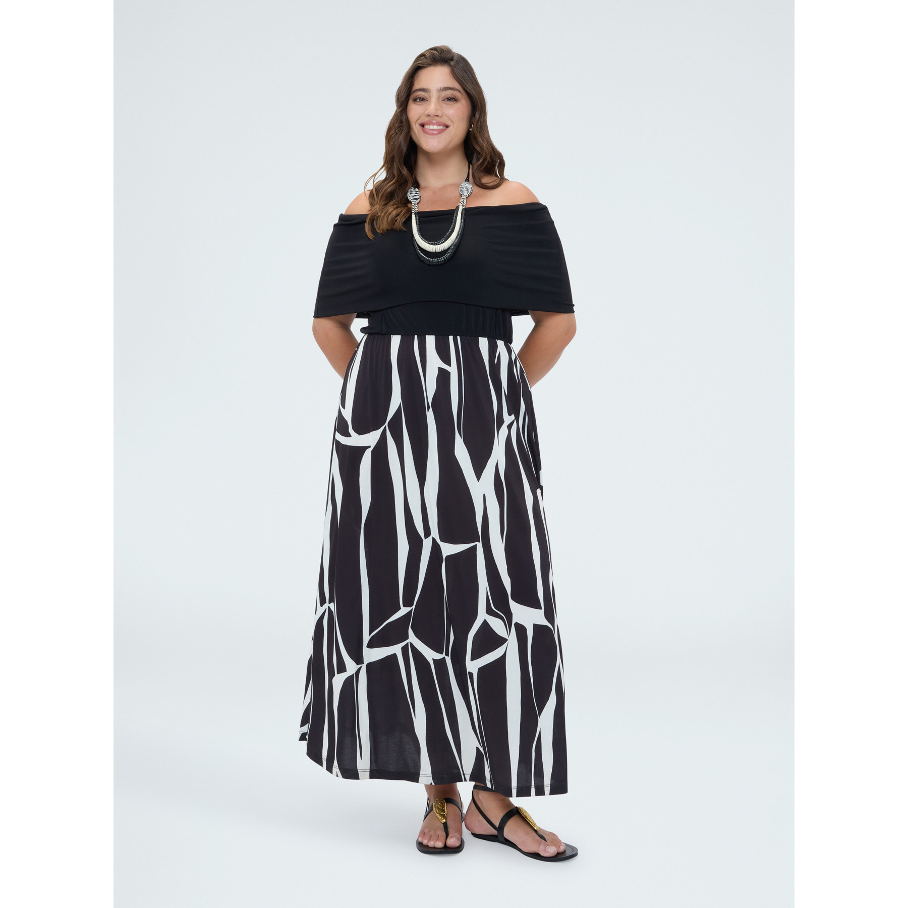 Fiorella Rubino - Vestido Chill off shoulder con estampado - Negro