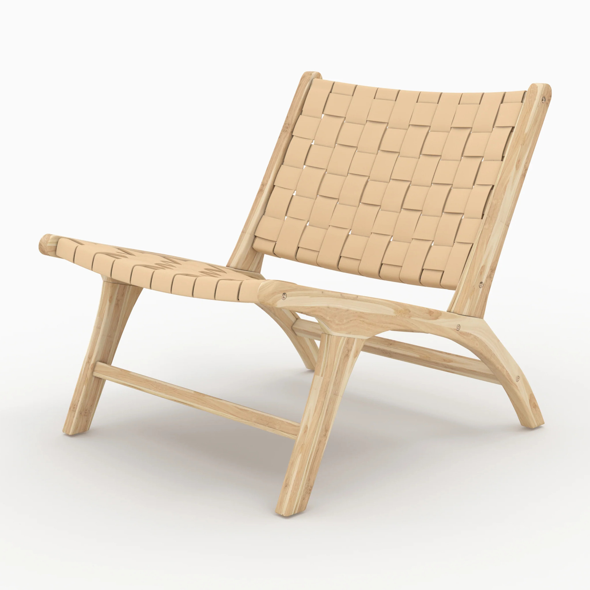 Fauteuil en teck et cuir tressé beige - Kuna