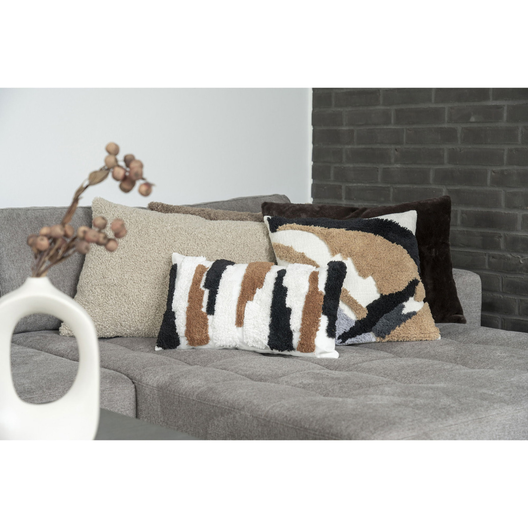 Tavira Cuscino Rettangolare in Bouclé Grigio-Beige 45x60 cm
