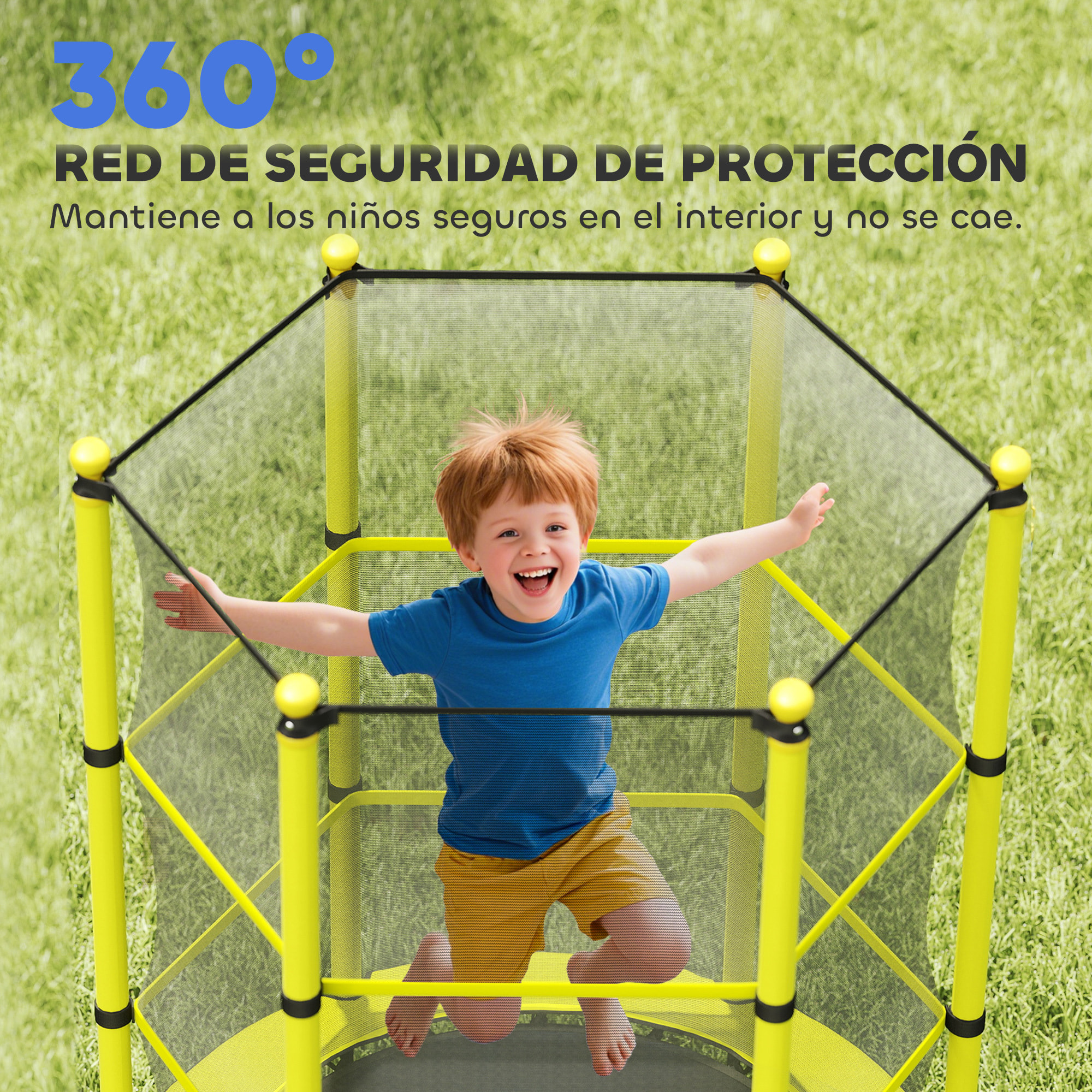 Cama Elástica Infantil Ø140 cm, Trampolín para Niños de 3-10 Años con Red de Seguridad y Marco de Acero, Carga 50 kg, para Interior y Exterior, Amarillo