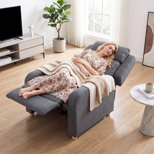 Sillón Relax Reclinable, Sillón Reclinable Manual, Tapizado en Lino, Instalación Rápida, Reposapiés, Muelles Ensacados, Respaldo Alto Grueso y Patas de Madera para Salón, Oficina, Gris Oscuro