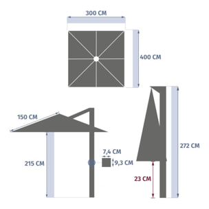 Parasol déporté rectangulaire inclinable Melhia 4x3m anthracite
