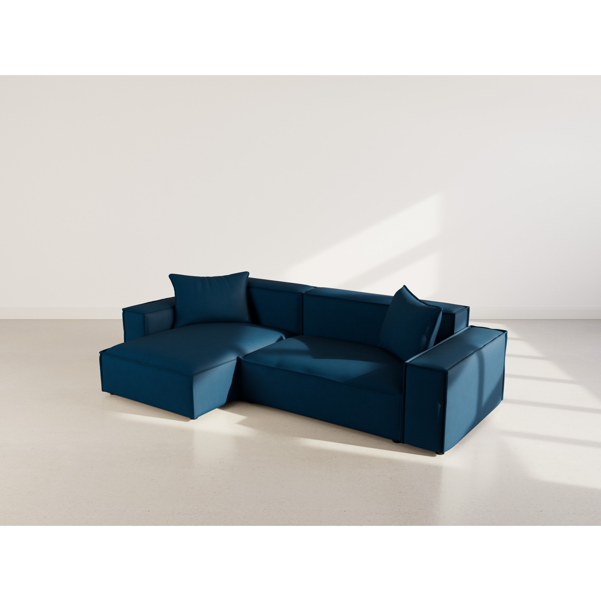 Atlas - Canapé d'angle réversible 4 places en velours texturé - Bleu