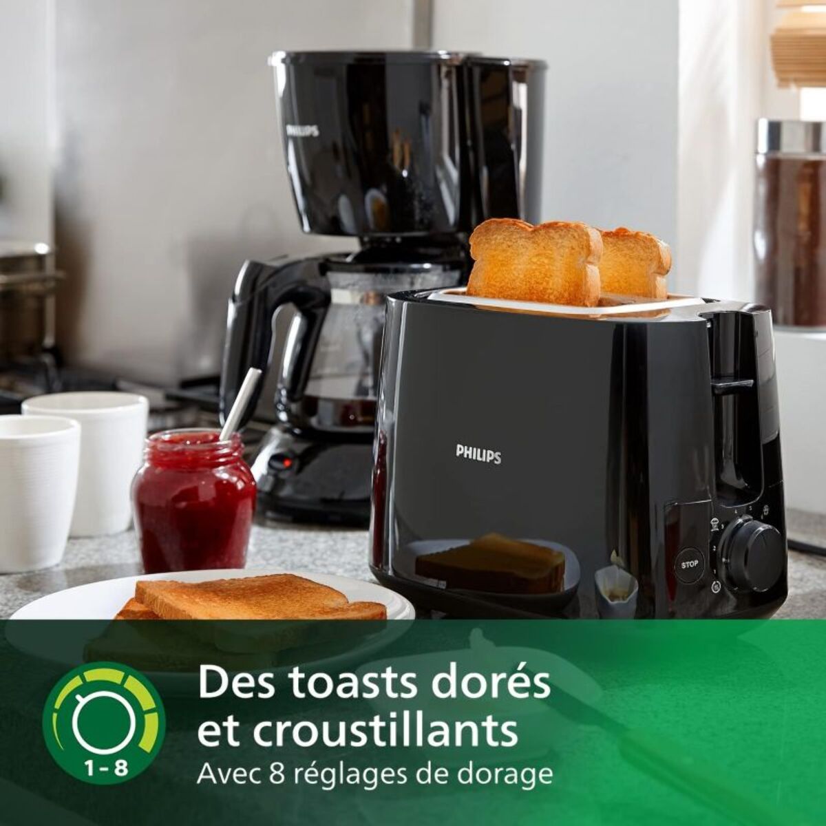 Grille-pain PHILIPS HD2581/90 Toaster noir Daily, 2 fentes, 830W