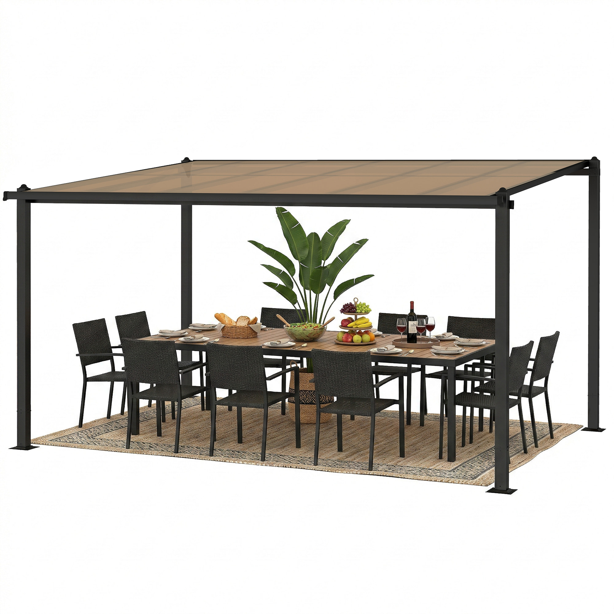 Pergola adossée alu polycarbonate 3,8 x 3 m gouttières intégrées