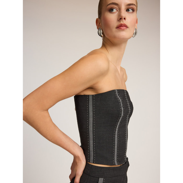 Motivi - Top corsetto in tela misto lana con inserti - Grigio