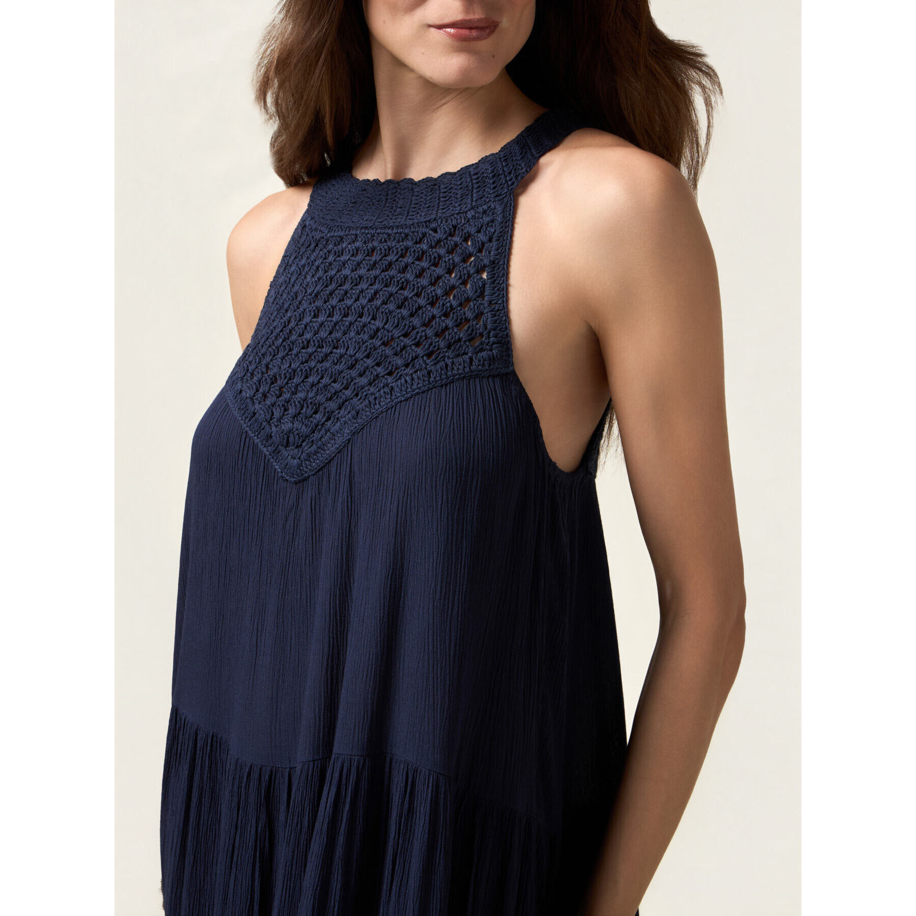 Oltre - Vestido largo con inserto de crochet - Azul