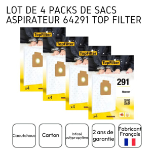 Lot de 4 packs de 4 sacs aspirateur 64291 pour Hoover TopFilter Premium