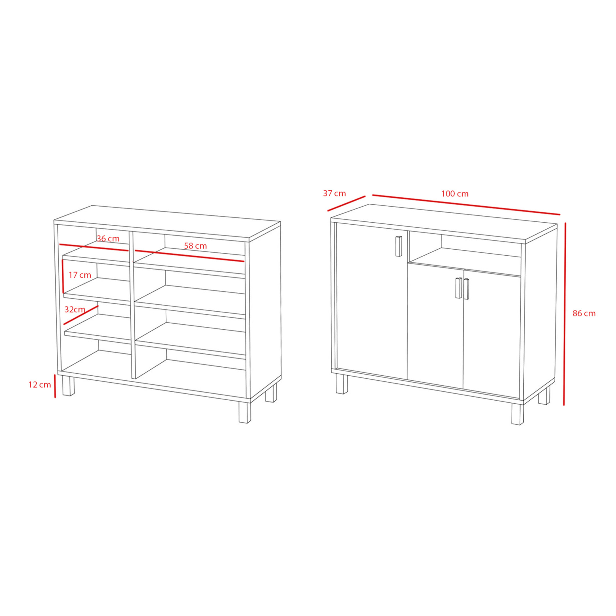 Zapatero Dyrnes melamina roble claro puertas blanco 88x100x37 cm