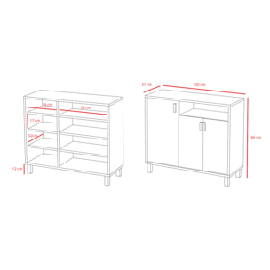 Zapatero Dyrnes melamina roble claro puertas blanco 88x100x37 cm