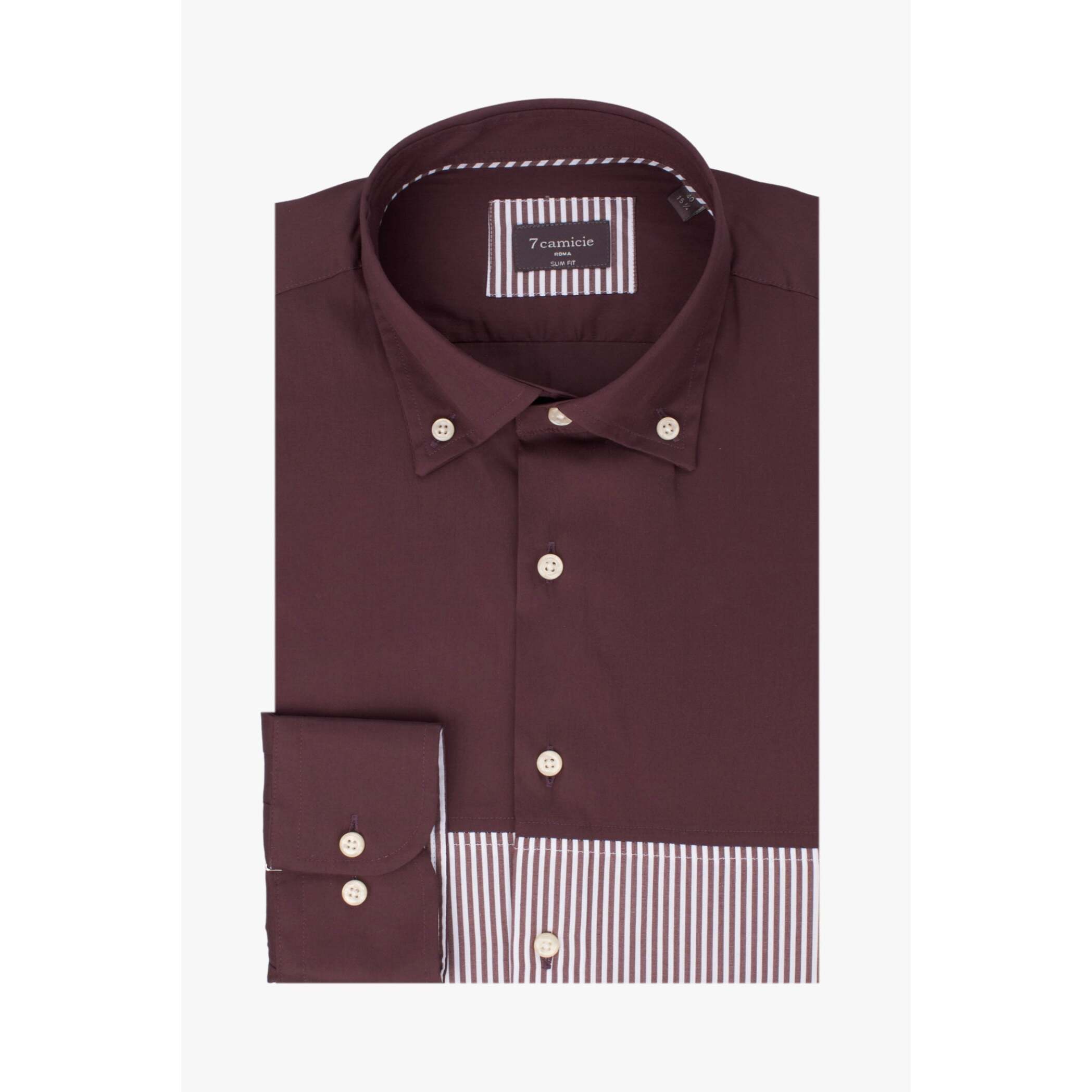 Camicia Uomo 1 Bottone Button Down Doppio Popeline Stretch Unito Bordeaux
