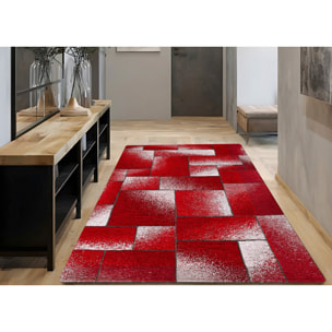 Tappeto Jacquard Ideale Salotto Camera Ingresso Made In Italy Antiscivolo, Lavabile, Morbido Disegno Tetrix Rosso By Suardi