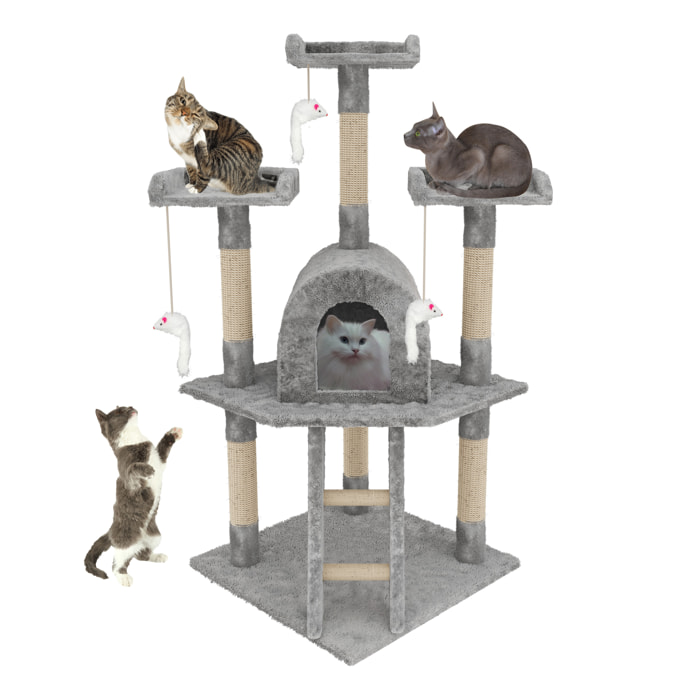 Tiragraffi Albero Palo Gioco Per Gatti Con Corda In Sisal Naturale Tira Graffi Giocattolo Cuccia Per Gatto Adulto Cucciolo Domestico 116 Cm Grigio