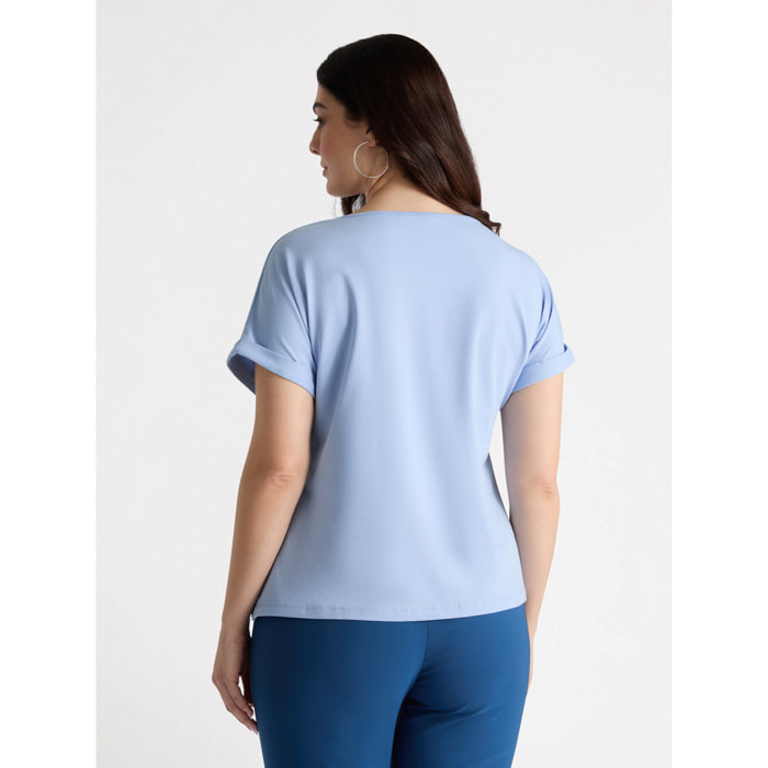 Fiorella Rubino - T-shirt con stampa estiva e strass - Azzurro