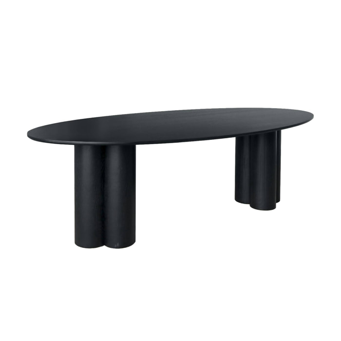 Table à manger ovale bois d'hévéa et placage chêne noir 8 places 220cm - Leonore