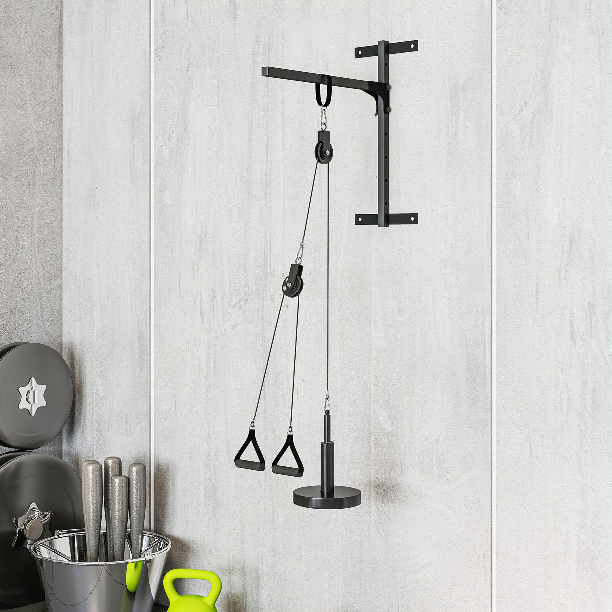 Station de traction murale - machine poulie musculation - LAT pulldown exercices - acier nylon rouge noir
