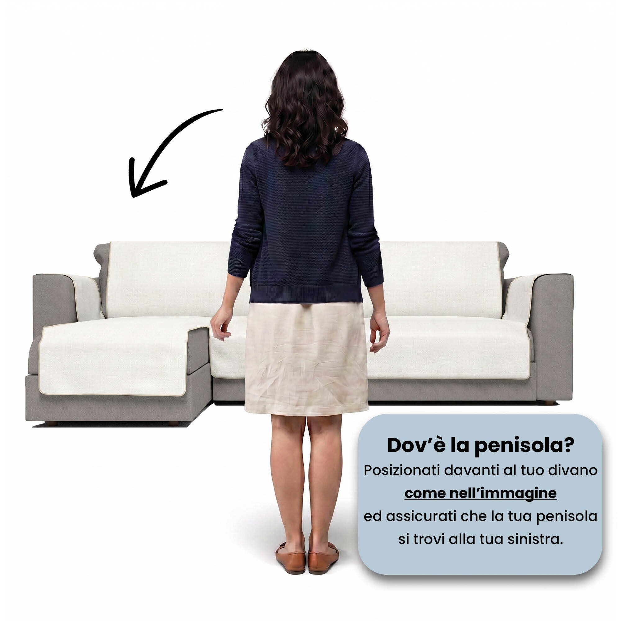 COPRIDIVANO PENISOLA SINISTRA COMFORT, Antiscivolo, Cotone+Microfibra+Fibre Varie, Made in Italy - PANNA