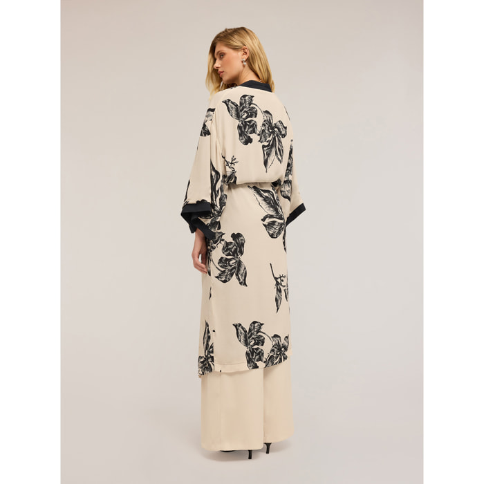 Motivi - Kimono de viscosa con estampado - Blanco