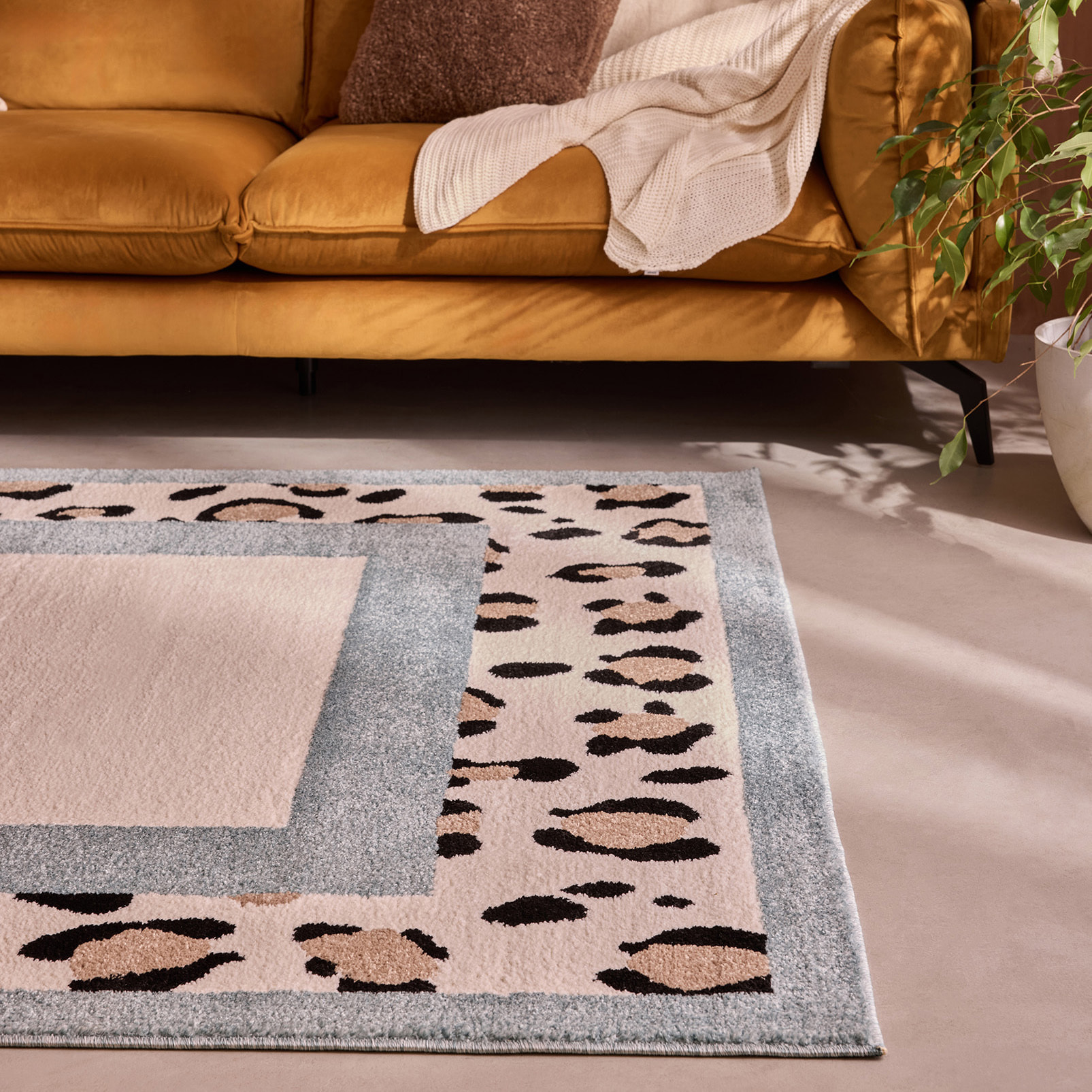 LEOVAH - Tapis de salon bleu à motif léopard