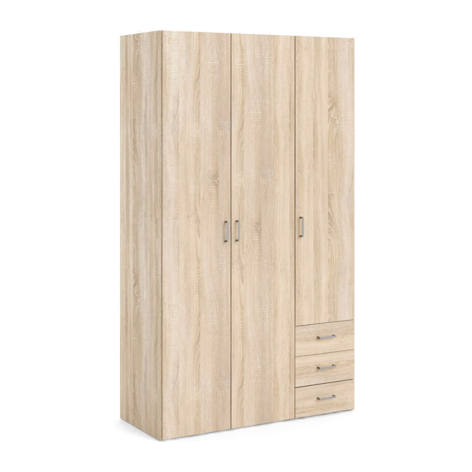 Armadio Con 3 Ante E 3 Cassetti Multiuso Per Abiti Indumenti Design Moderno Capiente Vano Appendiabiti Ripiani Interni 115.8 x 49.5 x 200.4 Cm Rovere