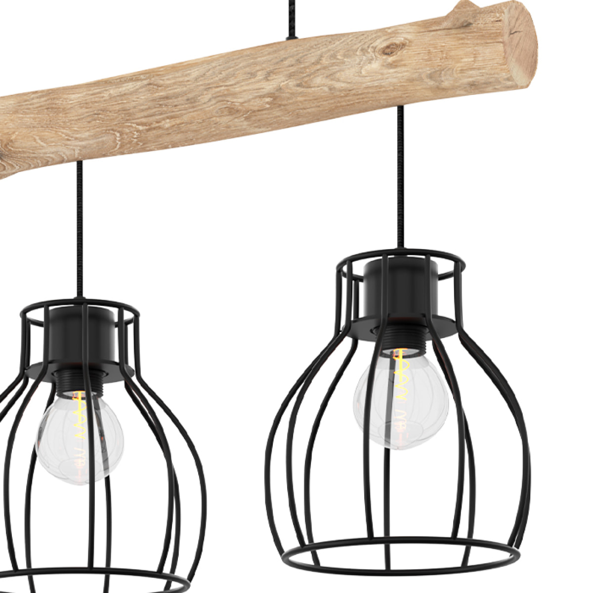 Suspension 3 lampes en bois d'eucalyptus et métal noir - Abby