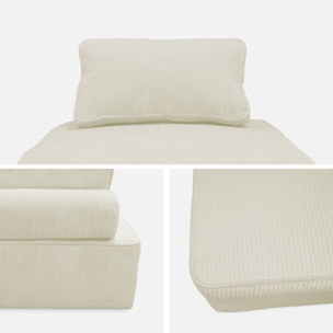 Lot de 3 chauffeuses pour canapé modulables velours côtelé crème avec un coussin