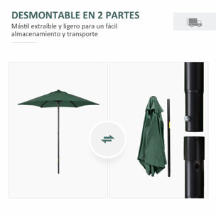 Sombrilla de Jardín Ø2x2 m Parasol Mástil de Aluminio con Techo de Ventilación y Poste Desmontable para Terraza Patio Exterior Verde