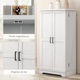 Buffet armoire de cuisine 5 niveaux réglables - 2 portes avec 12 porte-épices - aspect bois blanc cassé