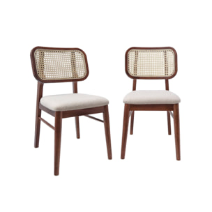 Lot de 2 chaises vintage bois d'hévéa cannage et bouclette Mani