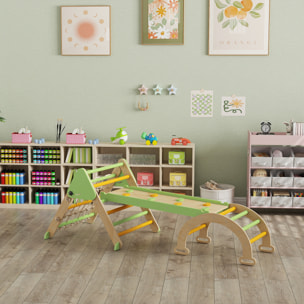 Triangle d'escalade enfant pliable 8 en 1 - aire de jeu enfant - bois vert