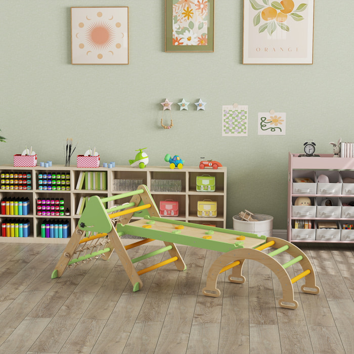 Triangle d'escalade enfant pliable 8 en 1 - aire de jeu enfant - bois vert