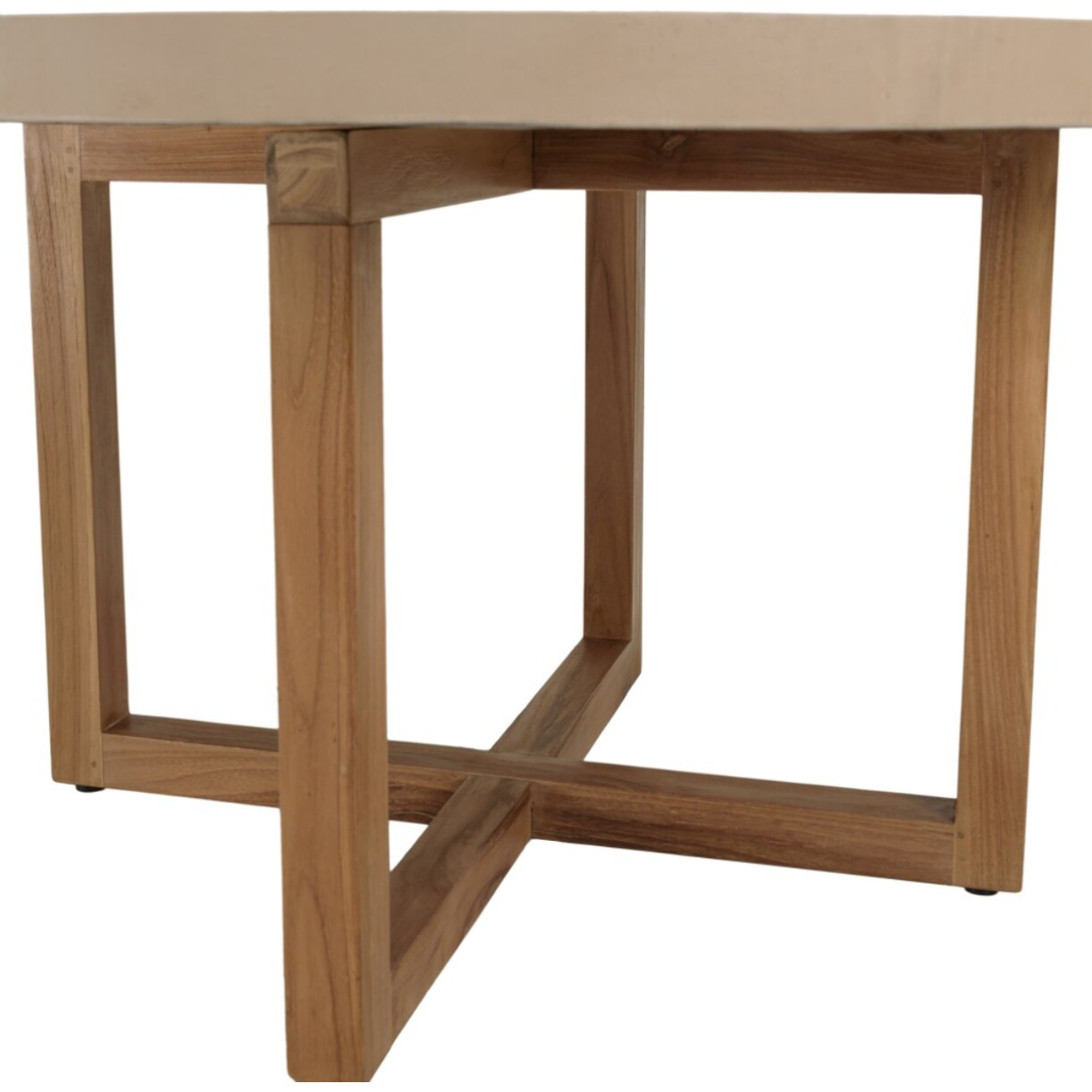 DAK - Table à manger ronde 153x153cm béton beige pieds croisés en teck