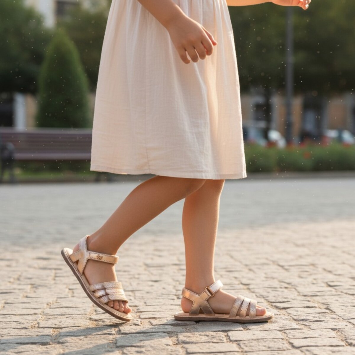 SANDALIA BAREFOOT PIEL CHETTO TIRAS METALIZADAS ORO ROSADO