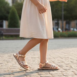 SANDALIA BAREFOOT PIEL CHETTO TIRAS METALIZADAS ORO ROSADO