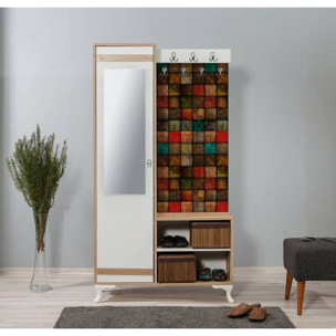 Mobile da ingresso Sugilite, Entratina appendiabiti, Composizione per atrio, Consolle portaoggetti multifunzione, 100x36h190 cm, Quercia e Multicolore