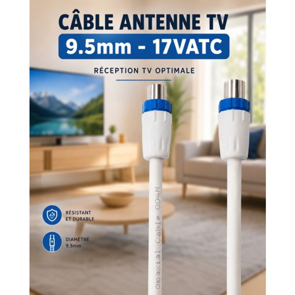 Câble antenne TV ESSENTIELB 10M - 9.5mm 17VATC
