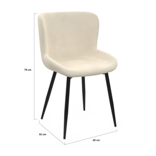 Chaises Taylor velours crème pieds métal noirs - lot de 2