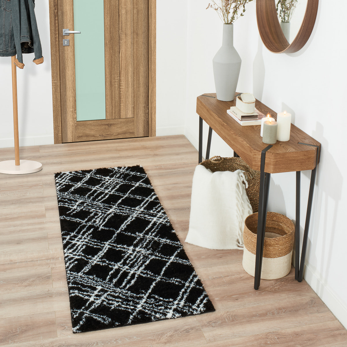 Oslo - tapis de salon moderne à poils longs linéaires noir