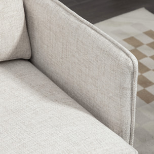 Fauteuil style art-déco dossier effet capitonné piètement incliné effilé métal noir extrémités dorées tissu blanc cassé