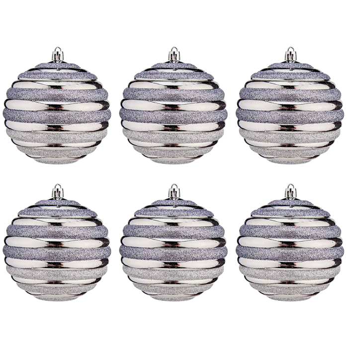 Set di 6 palline di natale da 10 cm di colore argento.