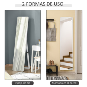 Espejo de Pie Cuerpo Entero Rectangular Espejo de Pared con 2 Formas de Uso Marco de Madera de Pino Moderno para Pasillo Dormitorio Sala de Estar 37x43x156 cm Blanco