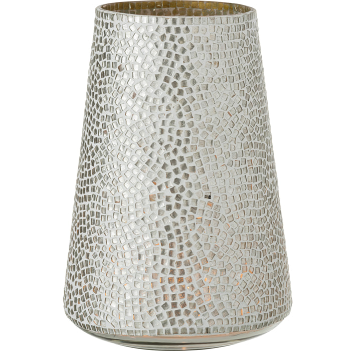 J-Line photophore Mosaique - verre - blanc/argent - large